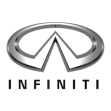 Логотип автомобильного бренда Infiniti (Инфинити) на фоне капота премиального седана